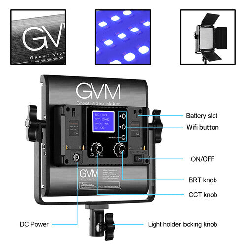 GVM 800D-RGB LED Video Light Panel 2-Light Kit with Stands & Case