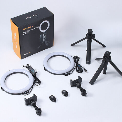 VIJIM Dual 8" Ring Light Vlog Kit with Tripods, Phone Holders & Bluetooth Remotes