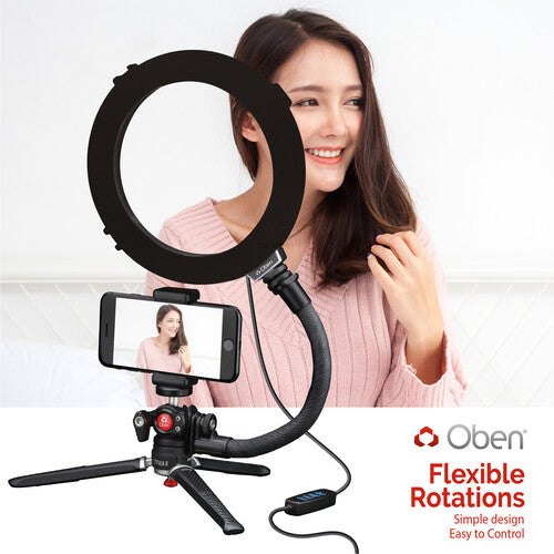 Oben TTVLK-8 Vlogging Kit – 8" LED Ring Light with Tripod & Phone Mount