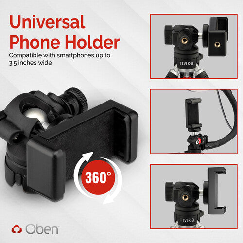 Oben TTVLK-8 Vlogging Kit – 8" LED Ring Light with Tripod & Phone Mount