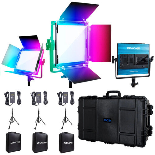 Dracast X Series LED500 RGBWW 3-Light Travel Kit
