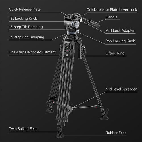 Ulanzi T046 VideoFast Heavy-Duty Carbon Fiber Tripod with Fluid Head