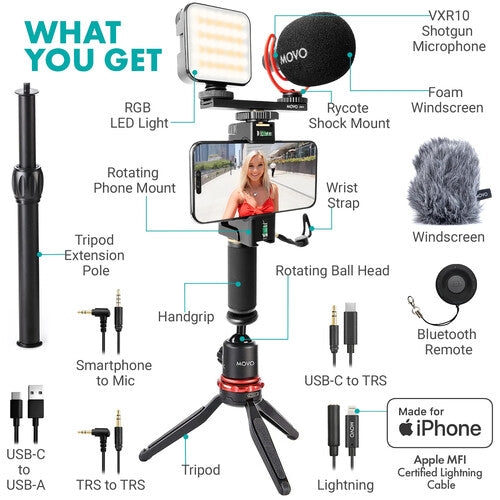 Movo iVlogger-PRO Vlogging Kit – Complete Mobile Filmmaking Bundle