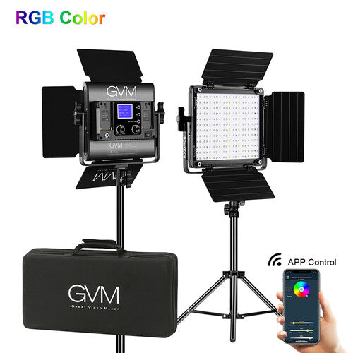 GVM 800D-RGB LED Video Light Panel 2-Light Kit with Stands & Case