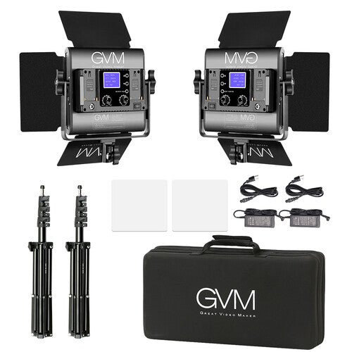 GVM 800D-RGB LED Video Light Panel 2-Light Kit with Stands & Case