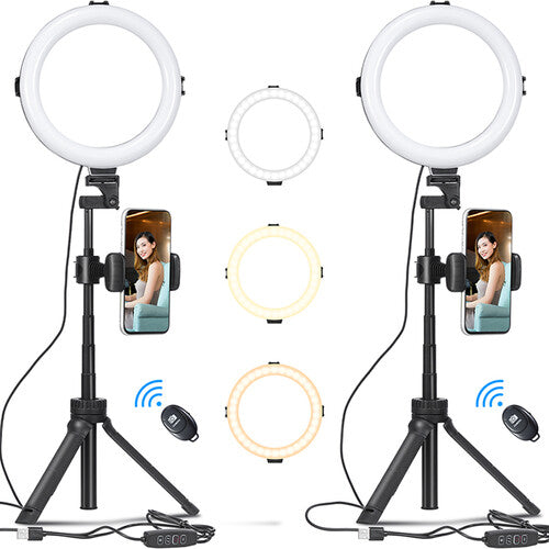 VIJIM Dual 8" Ring Light Vlog Kit with Tripods, Phone Holders & Bluetooth Remotes