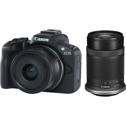 Canon EOS R50 Mirrorless Camera with 18-45mm & 55-210mm Lenses – Black