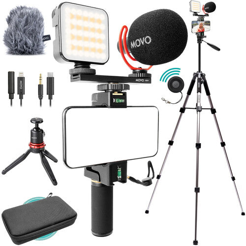 Movo iVlogger-PRO Vlogging Kit with RGB Light, Microphone & MV-T5 57” Tripod