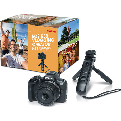 Canon EOS R50 Video Creator Kit with RF-S 10-18mm Lens & Tripod Grip – Black