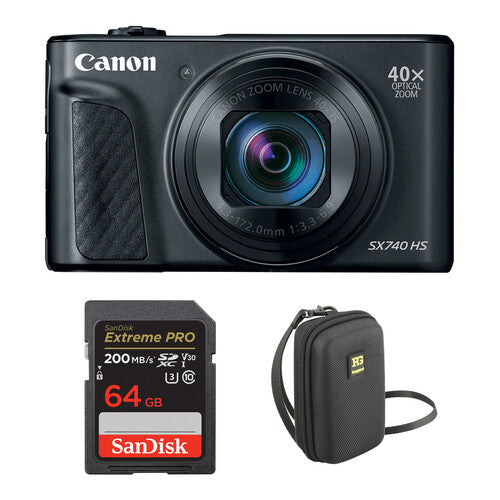 Canon PowerShot SX740 HS Creator Kit – Black (Includes 64GB Card + Case)