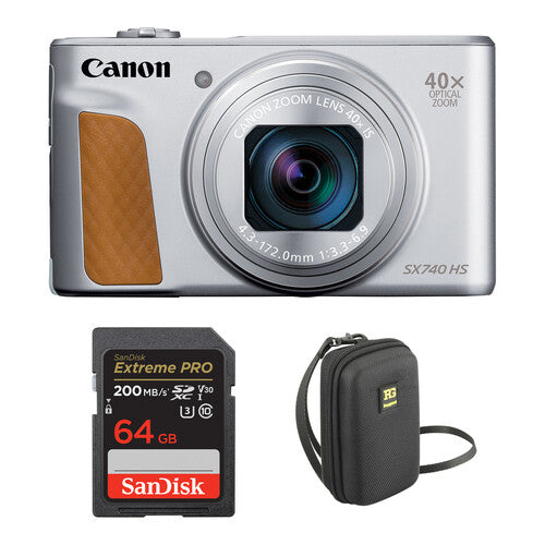 Canon PowerShot SX740 HS Creator Kit – Silver (Includes 64GB Card + Case)